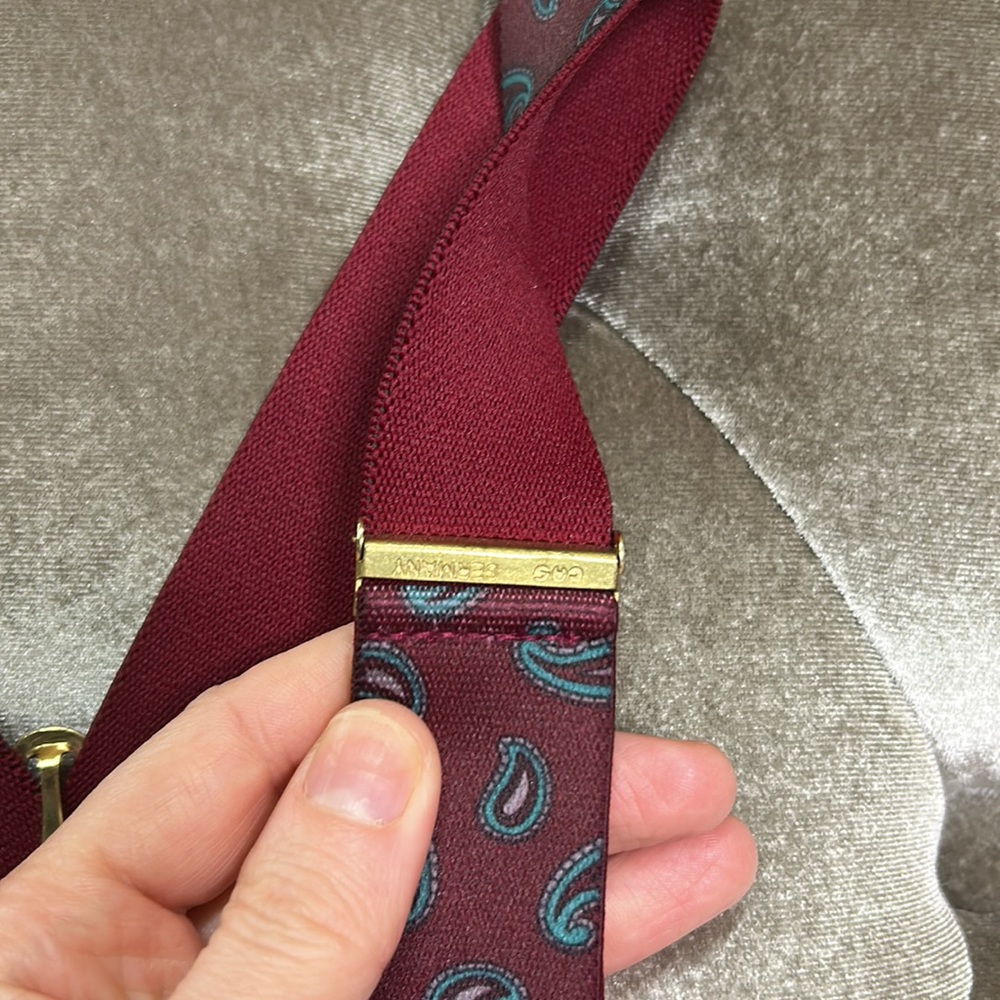 Vintage Made in Germany paisley print gold burgundy adjustable suspenders - Picture 6 of 7